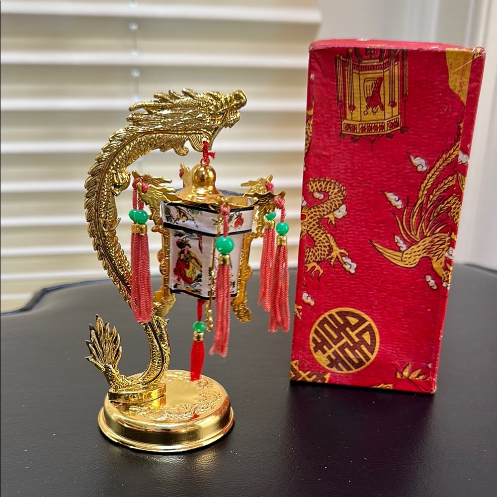Gold and Red Miniature Lantern 🏮 Accent with Intricate Designs